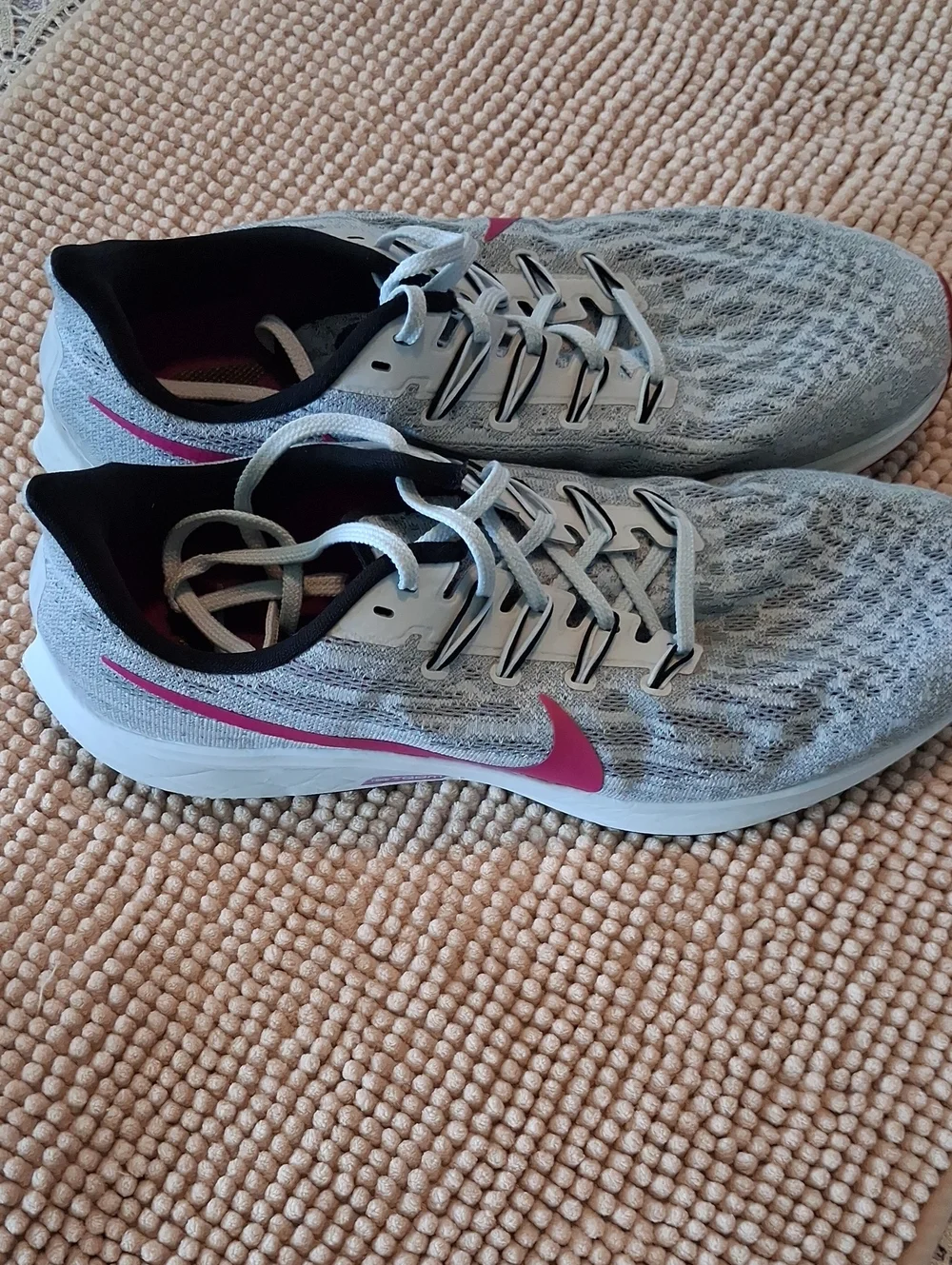 Nike Gray Athletic Running Shoes with Pink Swoosh